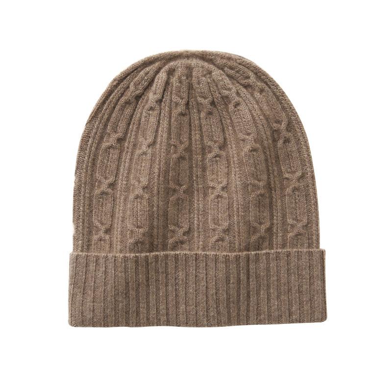 Cashmere Autumn and Winter New Style Women's High-end Solid Color Hexagonal Twist Pattern Warm Fashionable Cuffed Casual Knitted Hat