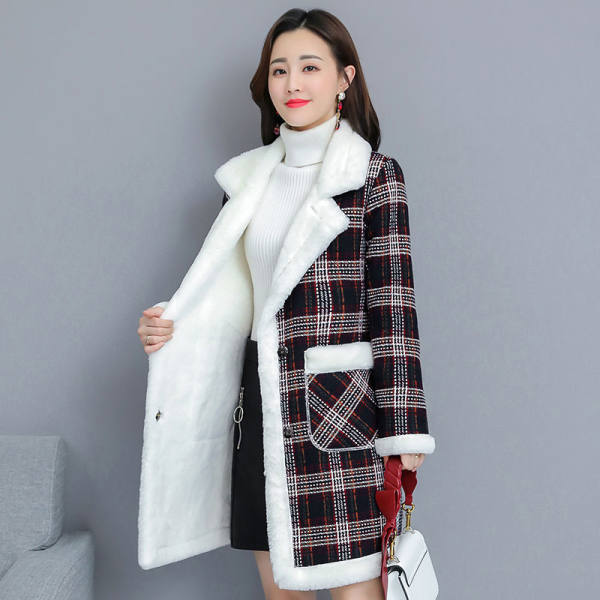 Cappotto in Lana d'Agnello Taglia Grande da Donna Inverno Coreano Casual Velluto Spesso Pelliccia Cappotto di Lana Mid-Length