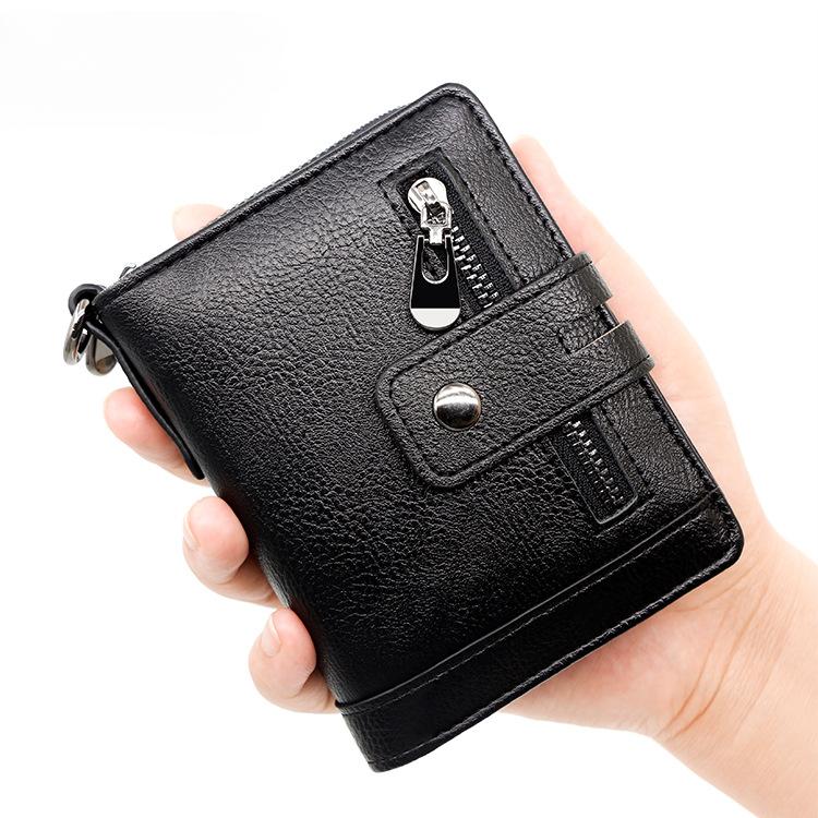 Men Wallets Leather Double Zipper Card Holder Short Male Purse Coin Pocket Vintage Brand High Quailty Men Wallets