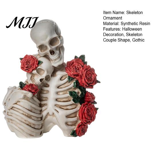 Skeleton Resin Figurine Halloween Couple Figurine, Vintage Gothic Skull Statue, Statue Holiday Party Home Decoration for Shelf Table Mantel