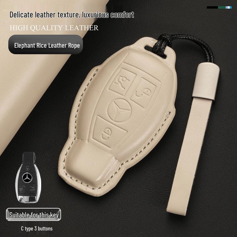 Genuine Leather Key Cover for Mercedes C260L, GLA, GLC300L, GLE, E300L, A200L, and GLB