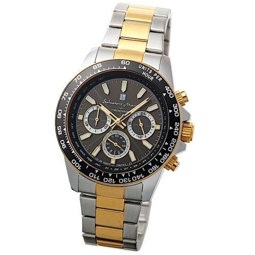 

Salvatore Marra Men s Radio-Controlled Solar Watch, Analog Quartz Movement, Water Resistant, Silver/Black, with Cloth, SSBKGD