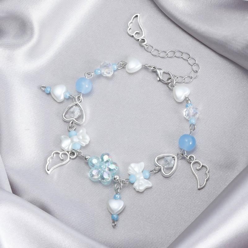 Handmade Angel Wing Bracelet Cute Bowknot Beaded Wristband Adjustable Chain Aesthetic Jewelry Gift for Women and Girls