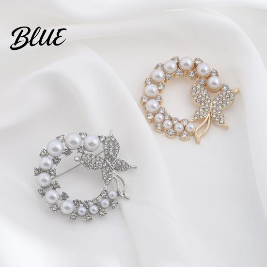 Elegant Butterfly Jewelry Ladies Brooch Pin Rhinestone Faux Pearl Lapel