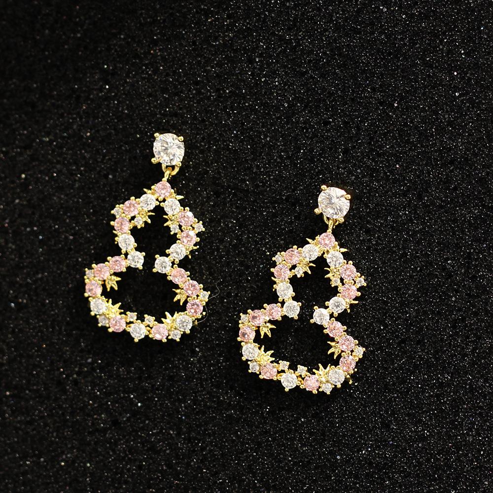 Light luxury high-end pink zircon gourd earrings new Chinese style romantic women's earrings 925 silver needle earrings