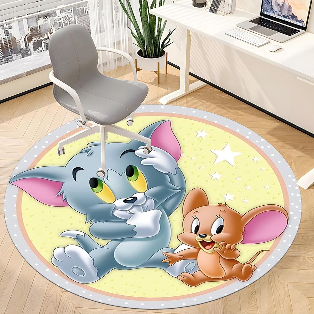 1pc Tom and Jerry Chair Carpet for Office Non-Slip, Soft & Comfortable, Carpet for Office, Gaming, Lightweight Round Floor Mat