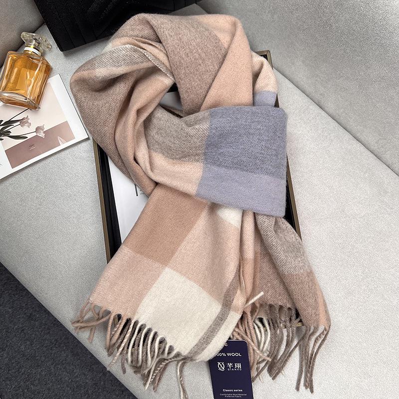 

Премиальный австралийский шерстяной клетчатый шарф для мужчин и женщин: Теплый и стильный аксессуар на осень/зиму 37*195 cm верблюд