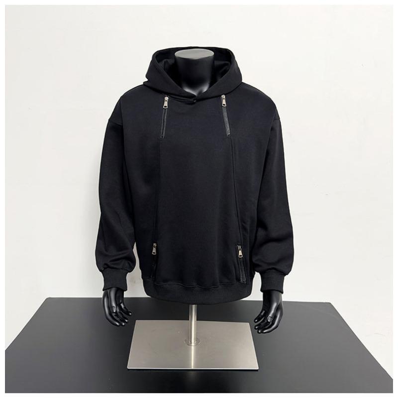 Autumn and Winter Retro Double Zipper Hooded Sweatshirt Trendy American Men's Niche High-end Hoodie Jacket