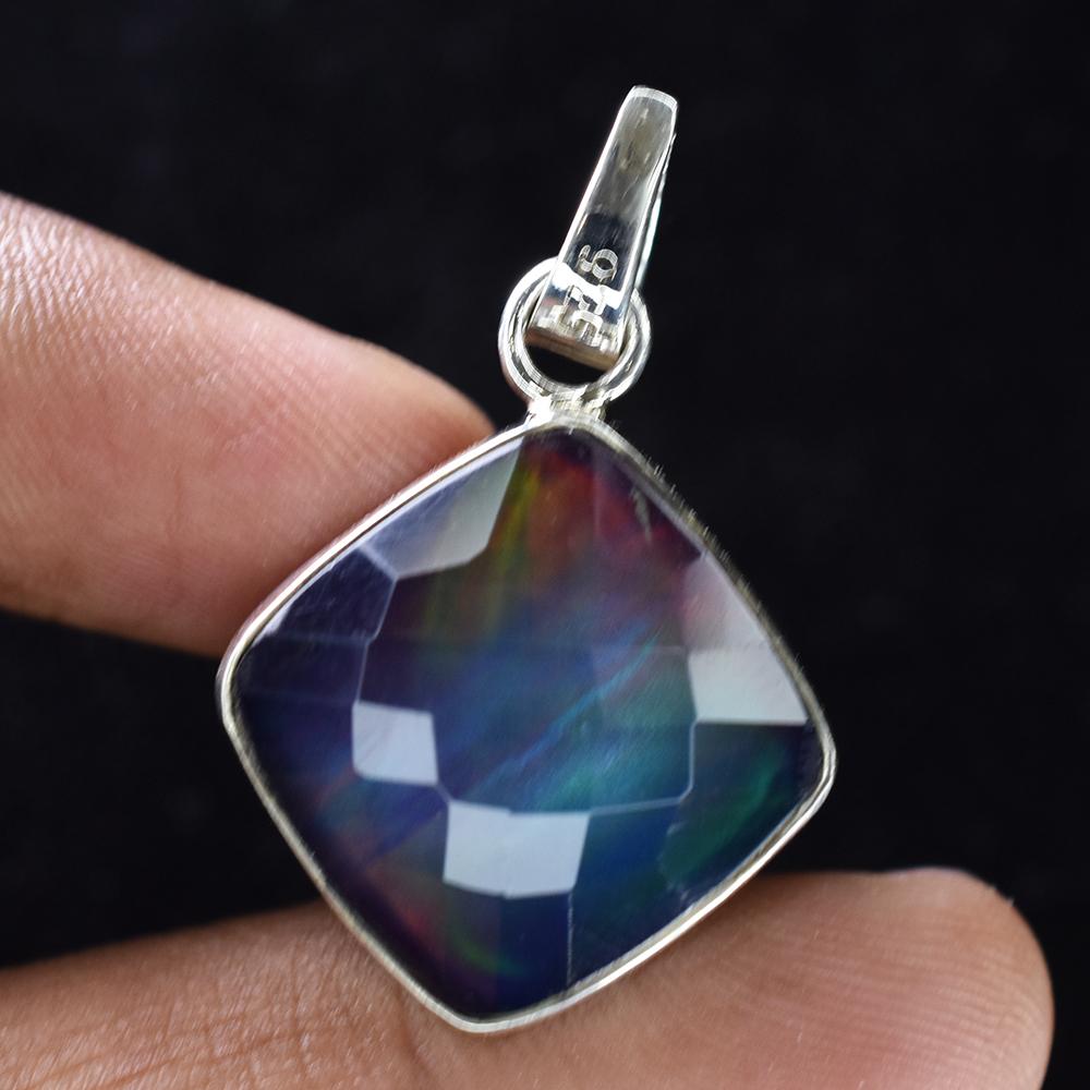 Natural Opal Pendant Square Cushion 28ct 925 Sterling Silver October Birthstone for Gem Collections