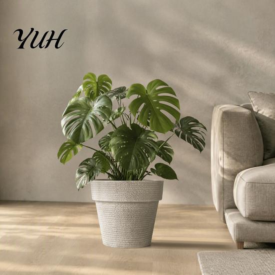 Modern Decorative Planters for Home Decor Round Large Planter with Drainage Hole, 12 Inch Dia Stone-Look Flower Living Room Pot, Minimalist Pot Indoor