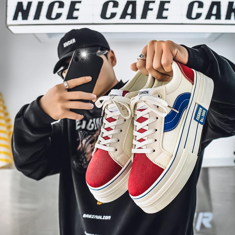 

Мужская мода, повседневная низкая обувь для скейтбординга, удобные кроссовки для мальчиков, студенты, трендовая мягкая подошва, классическая дышащая нескользящая спортивная обувь 44 красный/бежевый