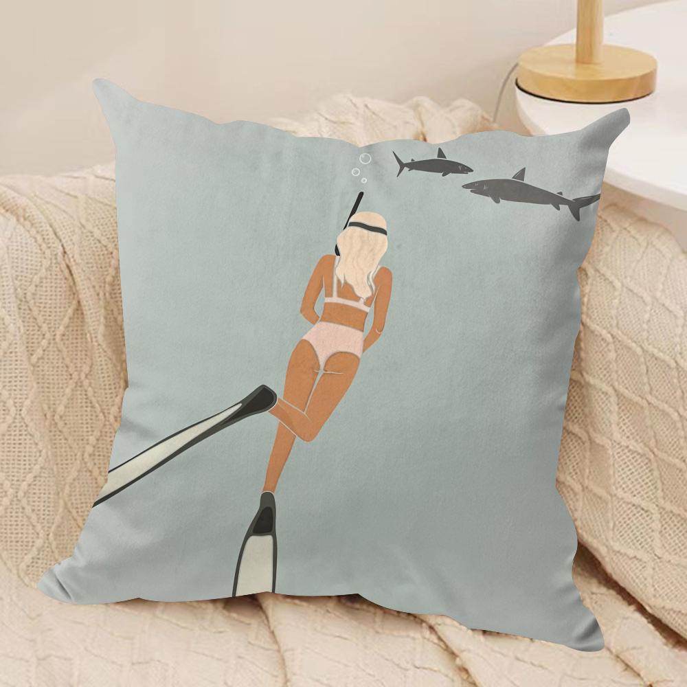 Summer Surfing Ins Art Cushion Cover Silky Short Plush Invisible Zipper Dustproof Sofa Pillow Case For Home Decor