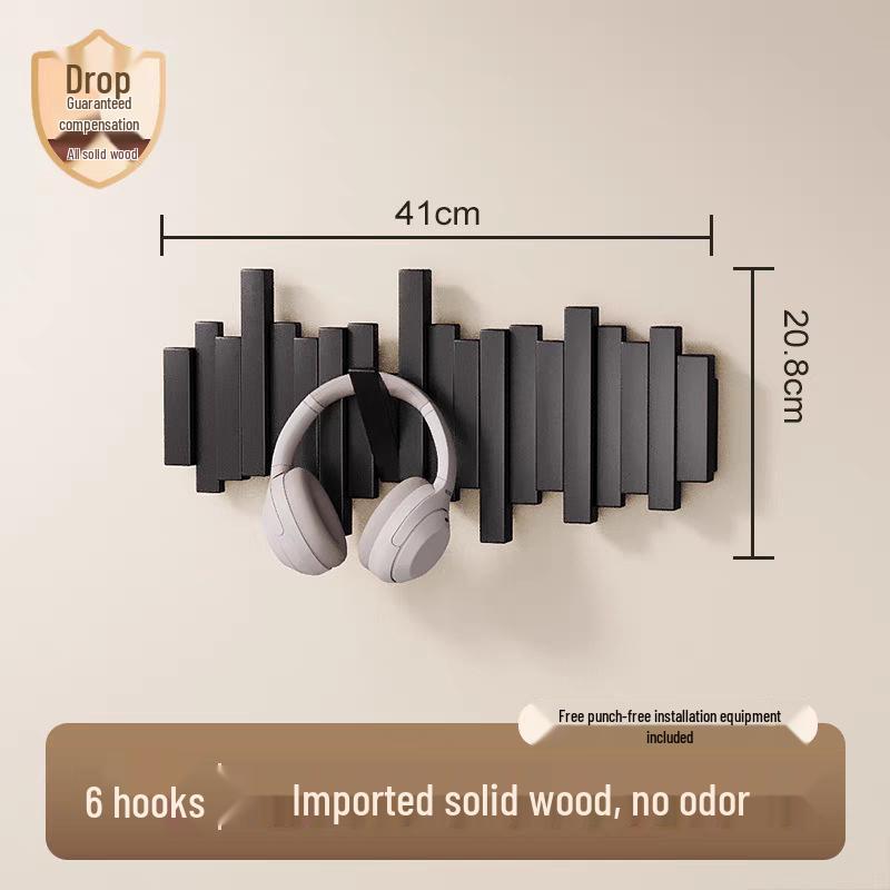 Solid Wood Coat Rack with Piano Key Hooks – Adhesive, No-Punch Design for Wall or Door