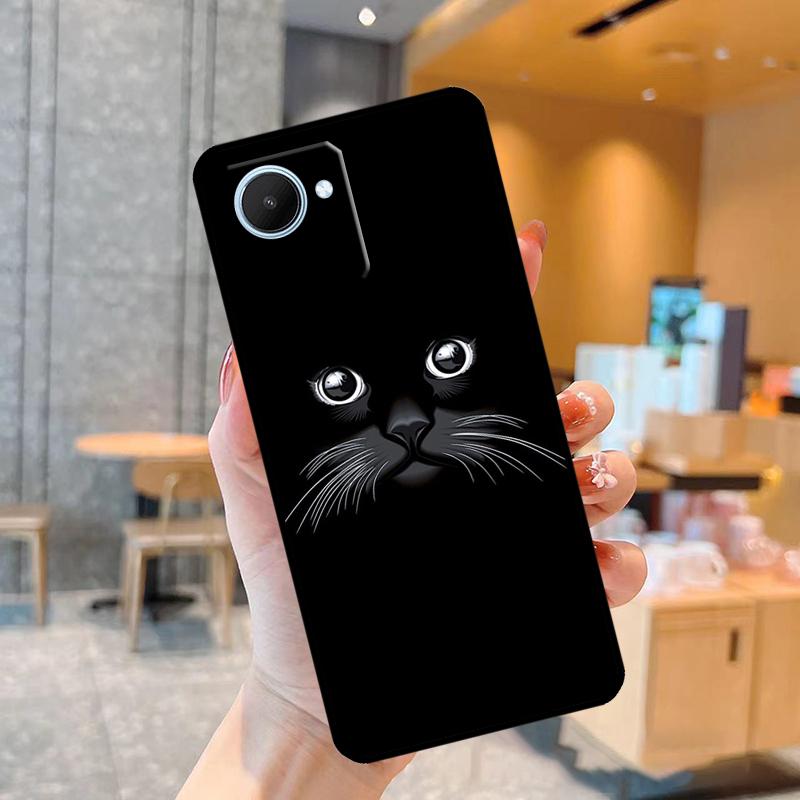 Custodia Nera Gatto Cartone Animato Carina Per Realme C55 C33 C31 C35 C30 C11 C15 C25s C21Y GT Neo 5 3T 2T 8 9 10 11 Pro Plus