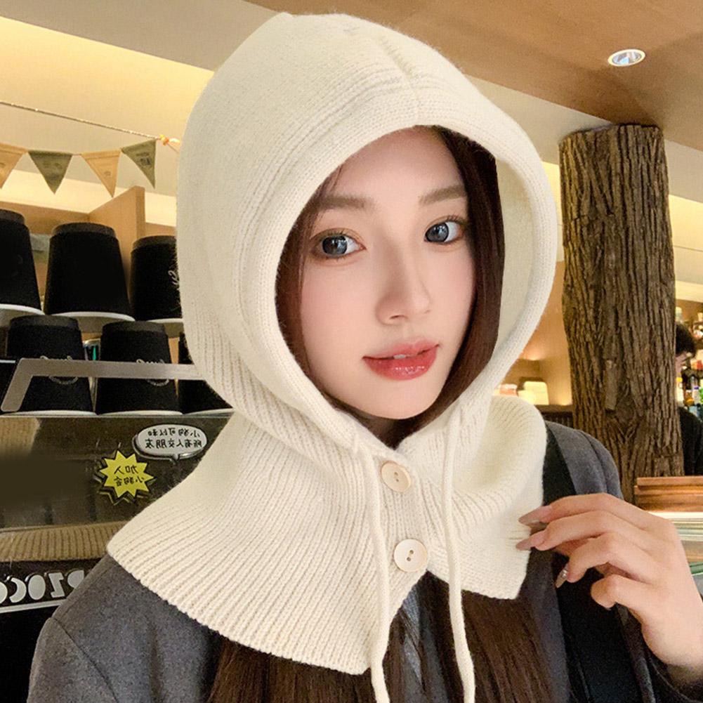 Winter Knitted Hooded Scarf Hat Women Warm Ear Protection Cap Outdoor Cycling Cold-Proof Integrated Neck Warmer Fashion Hat