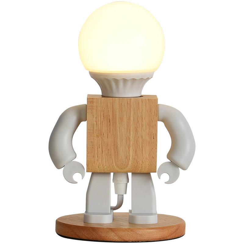 Creative Robot Table Light Nordic Modern White Wood Table Lamp LED Kids Baby Girl Boy Children Bedroom Bedside Mini Night Lights