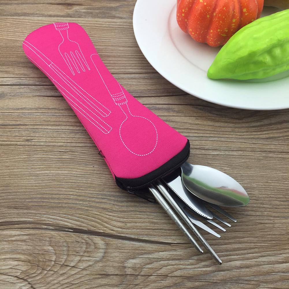 Portable Lunch Tableware Cutlery Set Stainless Steel Spoon Fork Cutter Chopsticks Travel Outdoor
