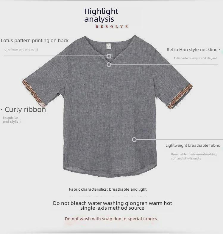 Herr Sommar Koreansk V-ringad Kortärmad Bomull Linne T-shirt - Andningsbar, Allsidig, Trendig Halvärm för Större Storlekar