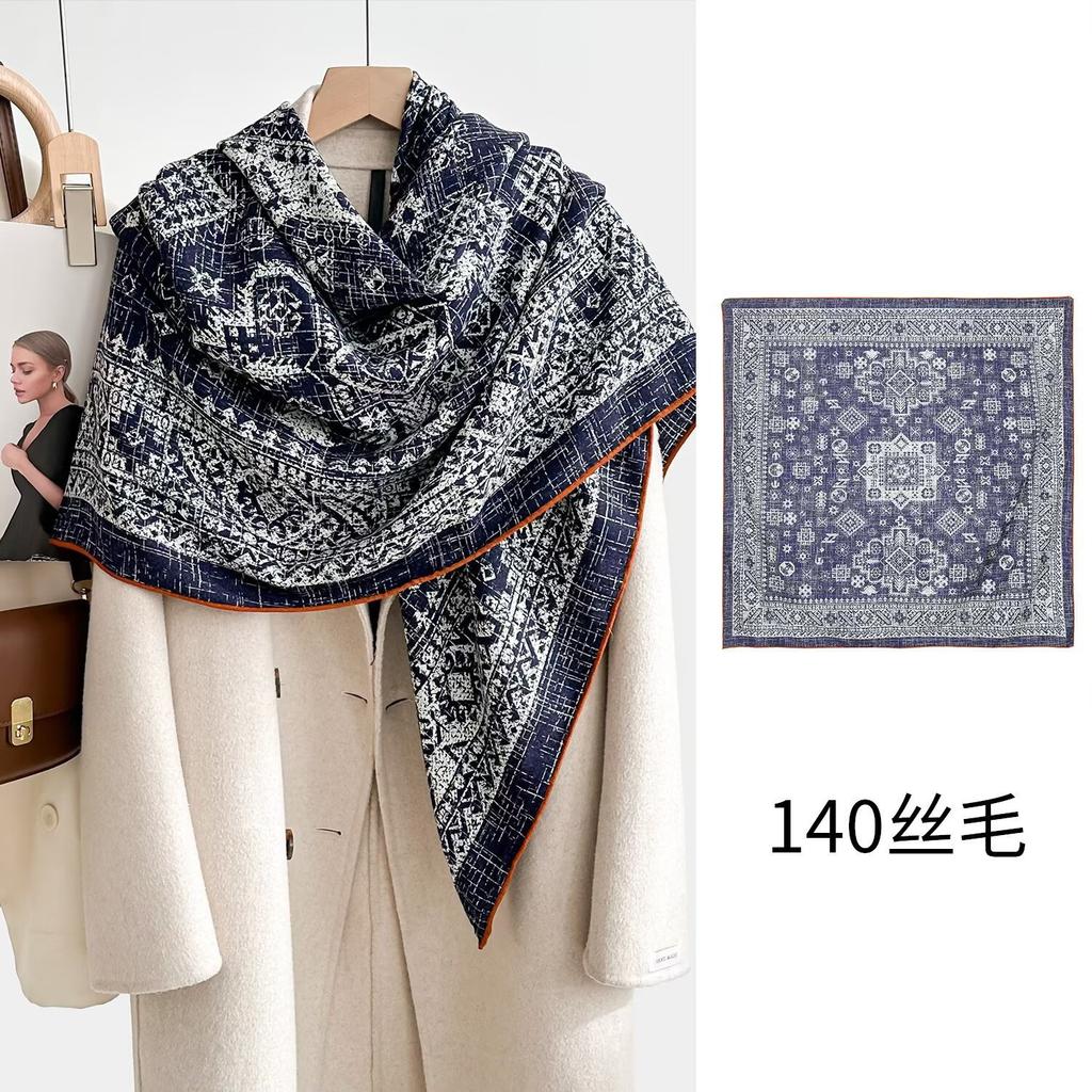 New silk wool square scarf women's versatile fashion autumn and winter warm silk silk scarf shawl silk wool square scarf