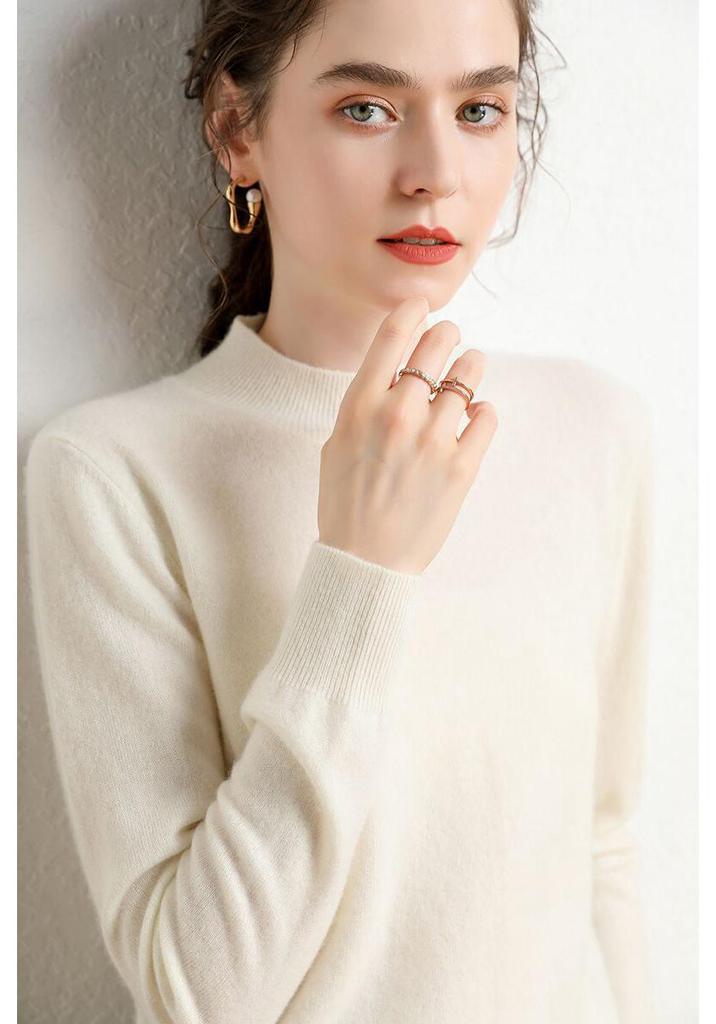 Women's Classic Cashmere Half-High Neck Knit Sweater - Thick, Warm, and Loose Fitting Base Layer Top