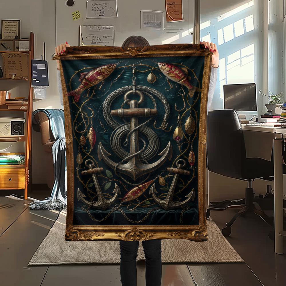 1PC Fish hook  Print FlAannel Blanket, High quality Comfortable for All Seasons, Home Decor, Warmth and Comfort
