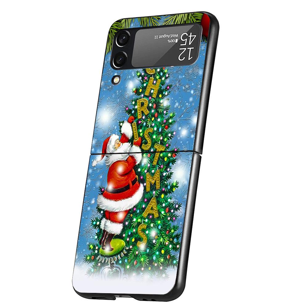 Christmas Santa Claus Present Cover Phone Case For Samsung Galaxy Z Flip 7 6 5 4 3 5G Flip7 Flip6 Flip5 Flip4 Flip3 Black Fundas