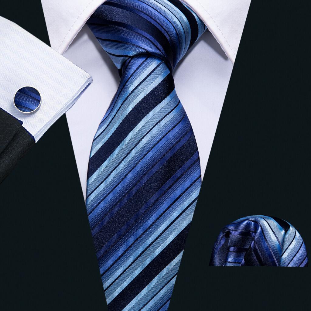 Barry.Wang Ties for Men Necktie Hankerchief Cufflinks Set Burgundy Striped Jacquard Wedding