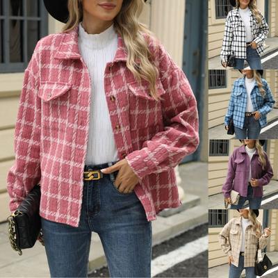Women's Autumn And Winter Plaid Long Sleeved Loose Cardigan Woolen Jacket