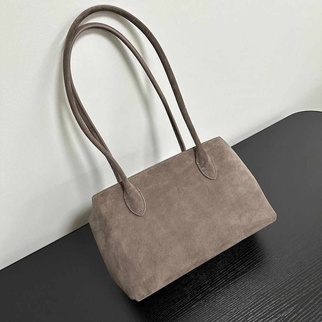 2025 New light luxury minimalist tote bag coffee retro suede commuter versatile shoulder underarm bag handbag women