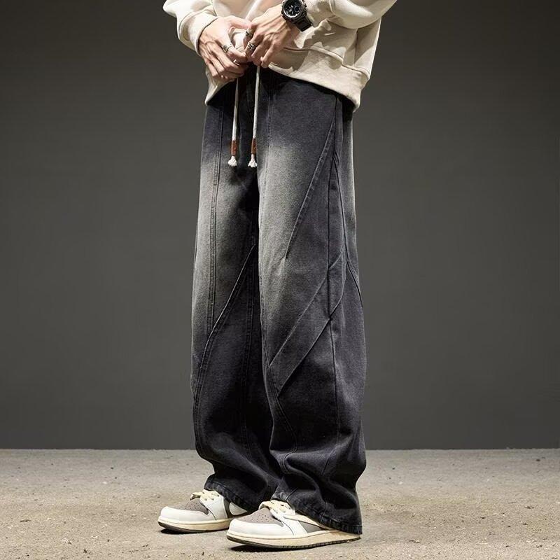 American High Street Straight Jeans Men's Spring and Autumn Retro Washed Casual Loose Wide-leg Overalls