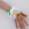 Artificial Pearls Rose Flower Bridesmaid Corsage Wrist Band Elastic Bracelet Wedding Ceremony Party