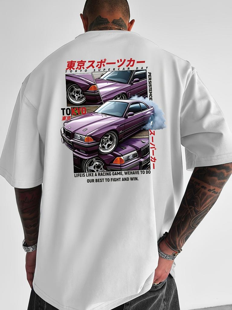 Japanesestyle motorcycle print Unisexs Tshirt Summer loose and fashionable loose outdoor casual Unisexs and Womens shirt