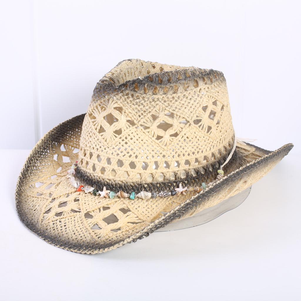 Popular sombrero de vaquero occidental hueco clásico europeo y americano, moda para hombre y mujer, sombrero de paja transpirable para vacaciones, protección solar