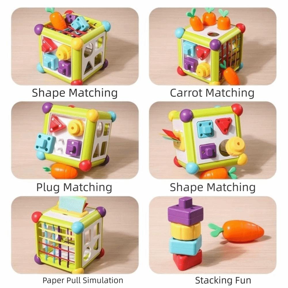 A Set Hexahedral Shape Montessori Puzzle Educational Function Durable Early Education Box Pull Design Color Matching