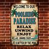 Enjoy The Paradise by The Pool with a Vintage Metal Sign - 20X30 Cm (8X12 Inches) - Outdoor Pool Deck Hawaiian Style Bar Decor