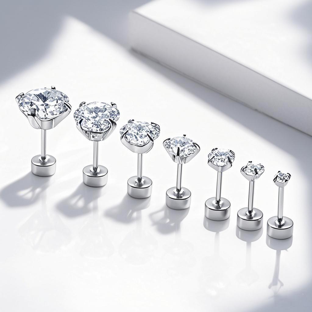 Four-Prong 316L Stainless Steel Diamond Stud Earrings for Conch Piercings (Unisex)