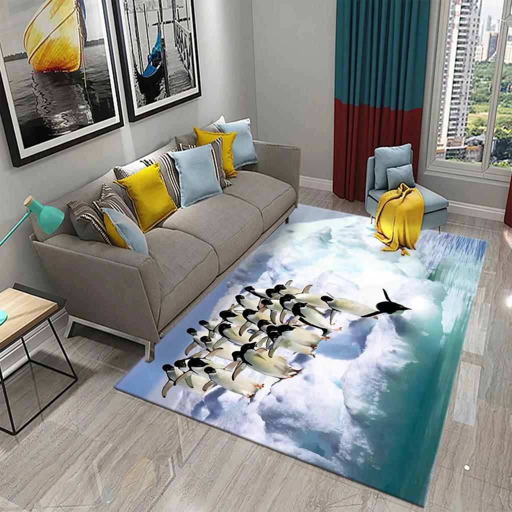 Antarktis Pinguin Muster Teppich Niedliches Tier Großer Teppich für Wohnzimmer Schlafzimmer Dekor Bereichsmatten Badezimmer Rutschmatte Teppich