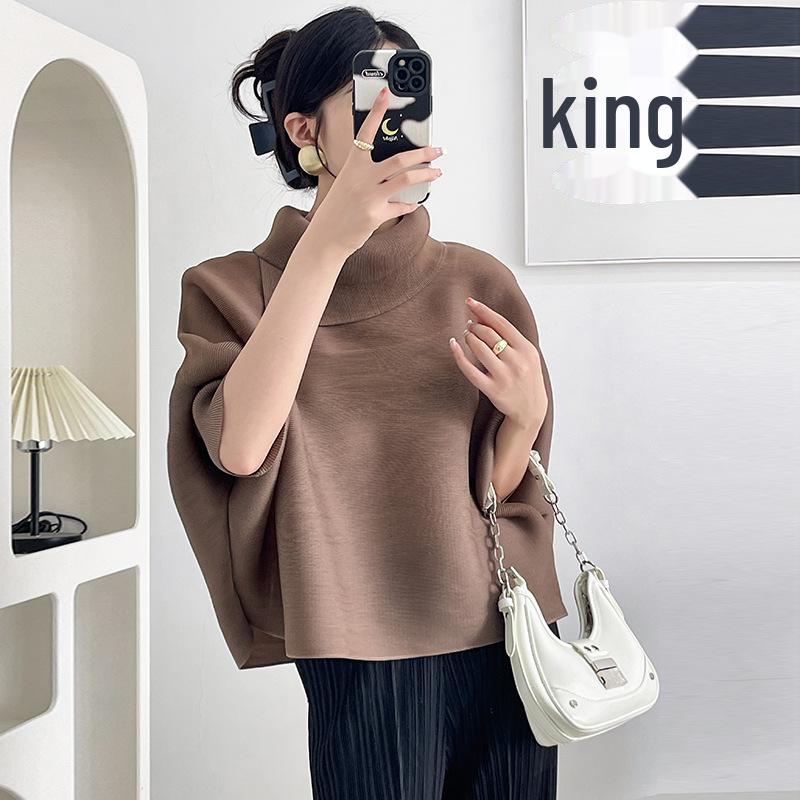 Miyake Damen Plissee Fledermausärmel Oberteil - Lockere Passform, Lange Ärmel, Einfarbig, Ideal für Frühling und Herbst