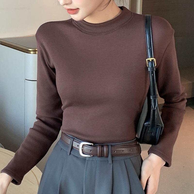 Women Thick Fleece Lined Half Turtleneck Thermal Inner Bottoming Top