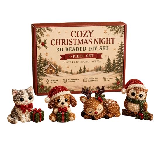 Set de mărgele fără lipici Kit DIY cu mărgele 3D, Set de meșteșuguri cu animale de Crăciun realiste, Kit tematic de broderie manuală ușoară pentru copii și adulți Educațional