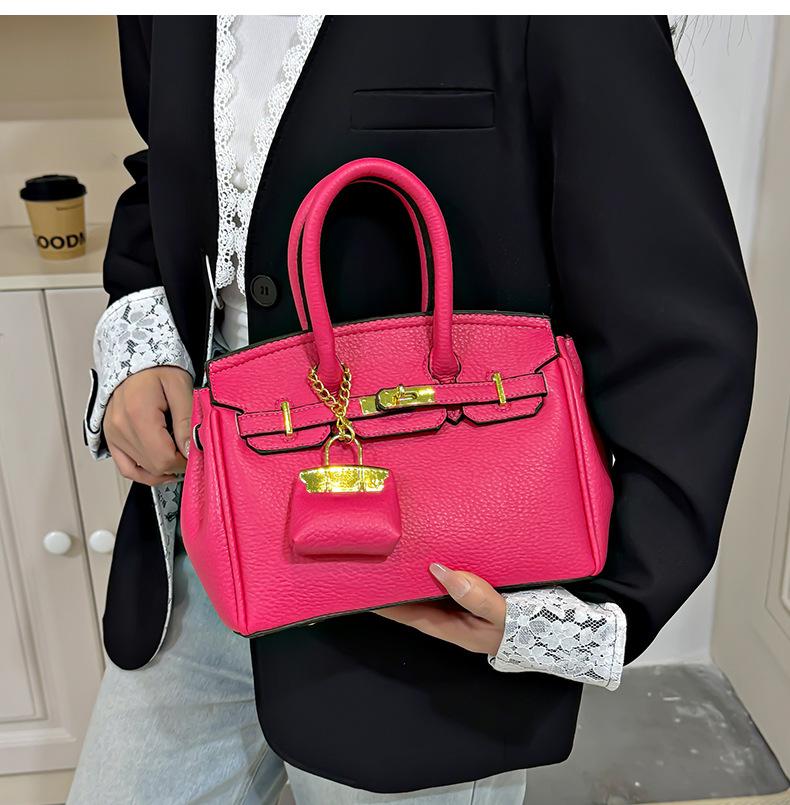 Borsa Kelly sensazione alla moda motivo litchi borsa da donna nuova borsa a tracolla versatile di grande capacità borsa portatile platino
