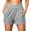 Women's Summer Casual Sport Yoga Shorts with High Waist Cross Waistband and Side Pockets Lightweight Breathable Fabric
