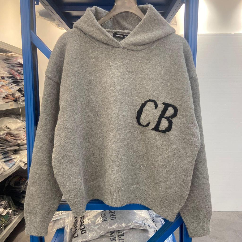 Cole Buxton Unisex Minimalistischer CB-Buchstaben Jacquard-Strick-Hoodie - Herbst/Winter Lockerer Freizeit-Pullover