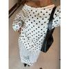 Womens Polka Dot Print Off Shoulder Long Sleeve Loose Casual Two Piece Sweatshirt Pant Set