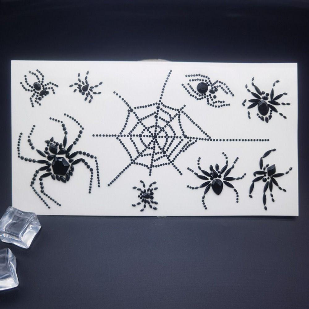 Black Halloween Temporary Tattoos 3D Jewelry Face Sticker Spider Face Gems Tattoos  Day of The Dead