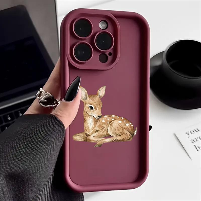 Cute Deer Pattern Silicone Soft Phone Case For iPhone 17 16 15 Pro Max 14 13 12 11 Pro 17 Air 16E XS X XR 7 8 15 Plus Cover