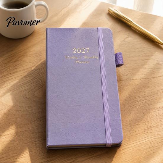 Pocket Planner 2027 Daily Notebook, Retro PU Leather Cover with Pen Weekly And Monthly Organizer Holder Planner, Compact for Business Travel Schedule