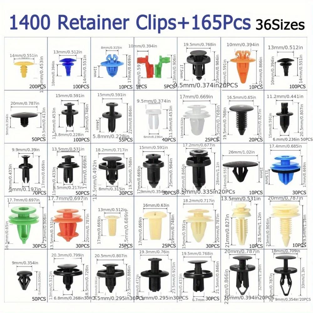 1565pcs 925Pcs Car Push Retainer Clips Kit 36 Sizes Fasteners Clips Fender Push Pin Rivet Screw Clips for Toyota GM HONDA Chevy