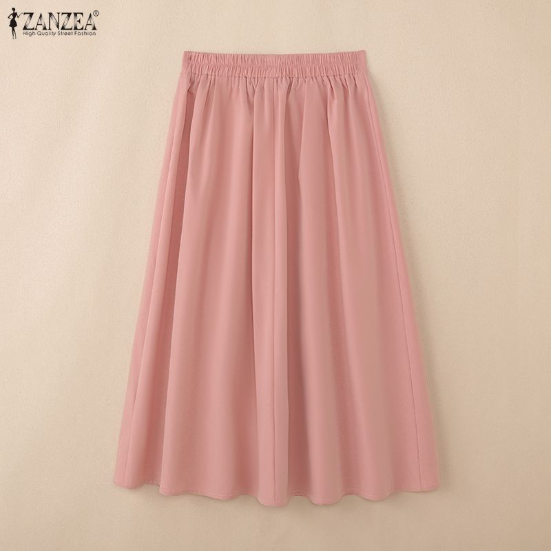 ZANZEA Lässige, elastische Taille, einfarbige, lockere Midiröcke für Damen