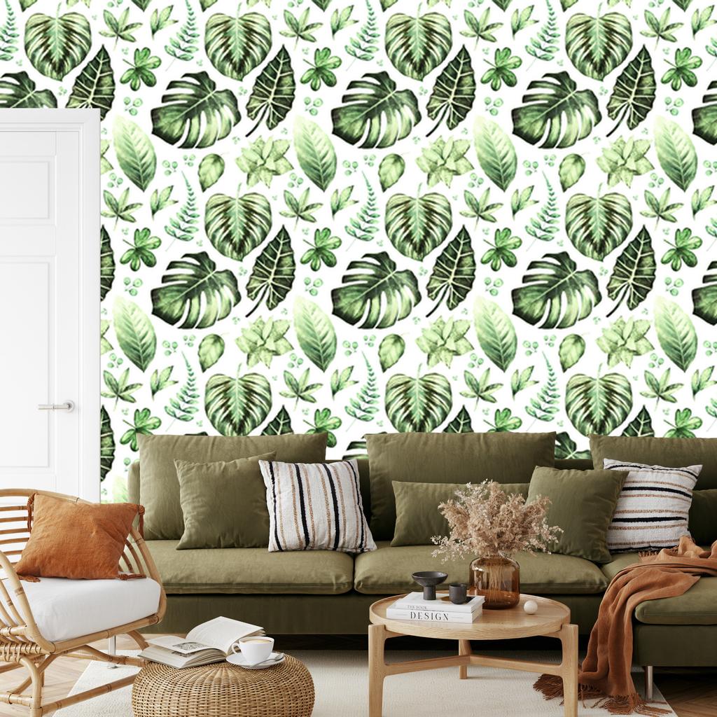 Tropical Leaves Green Wallpaper for Living Room and Bedroom 50x1000